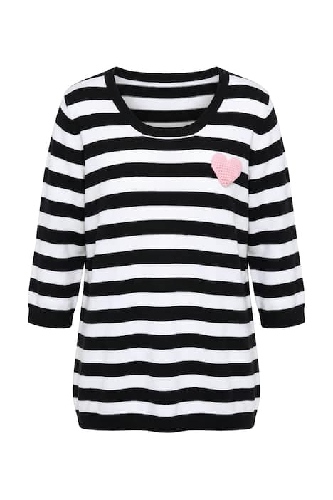 Úpletové tričko, Comfort střih, pruhy, odepínací brož srdce
