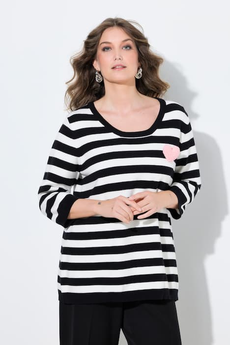 Strickshirt, Komfort Fit, Ringel, abnehmbare Herz-Brosche