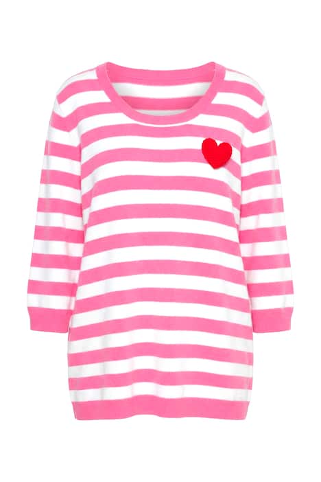 Úpletové tričko, Comfort střih, pruhy, odepínací brož srdce