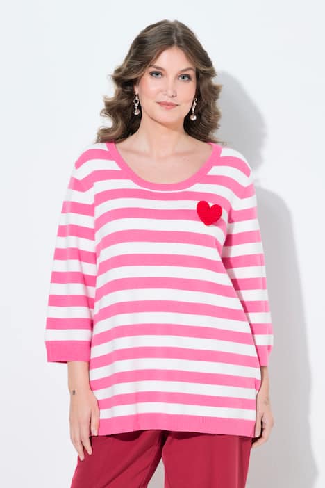 Strickshirt, Komfort Fit, Ringel, abnehmbare Herz-Brosche