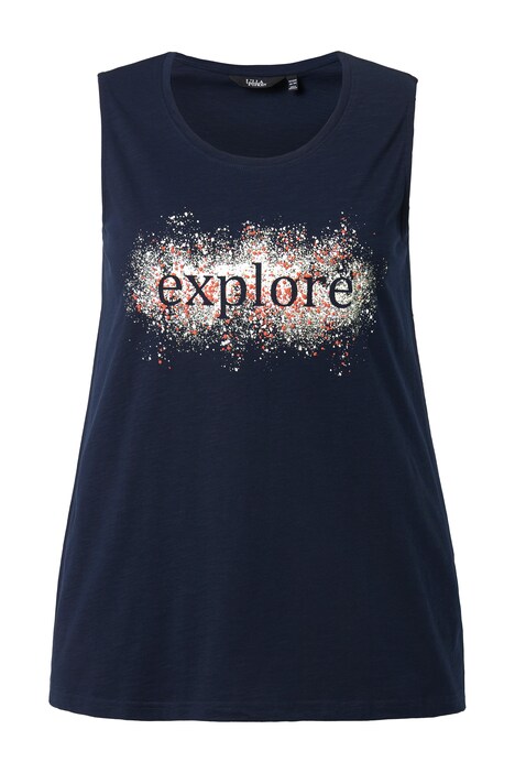 Top, áčkový střih, nápis EXPLORE, kulatý výstřih, bez rukávů