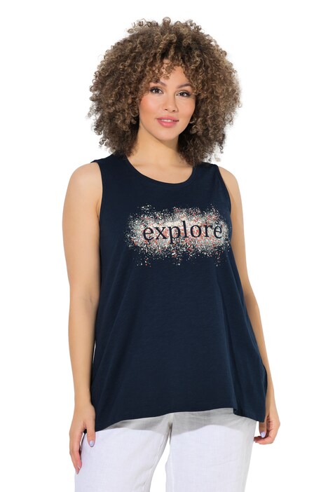 Top, áčkový střih, nápis EXPLORE, kulatý výstřih, bez rukávů