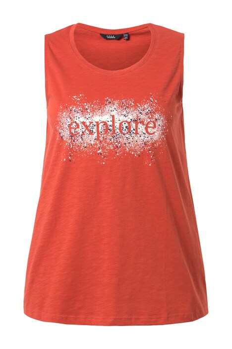 Top, áčkový střih, nápis EXPLORE, kulatý výstřih, bez rukávů