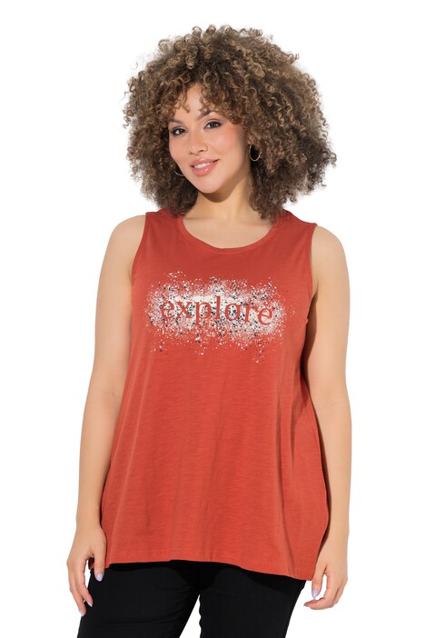 Top, áčkový střih, nápis EXPLORE, kulatý výstřih, bez rukávů