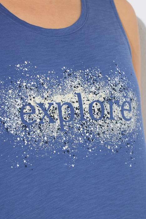 Top, áčkový střih, nápis EXPLORE, kulatý výstřih, bez rukávů