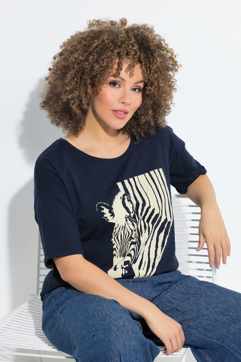T-shirt, zebra, oversized, ronde hals, korte mouwen