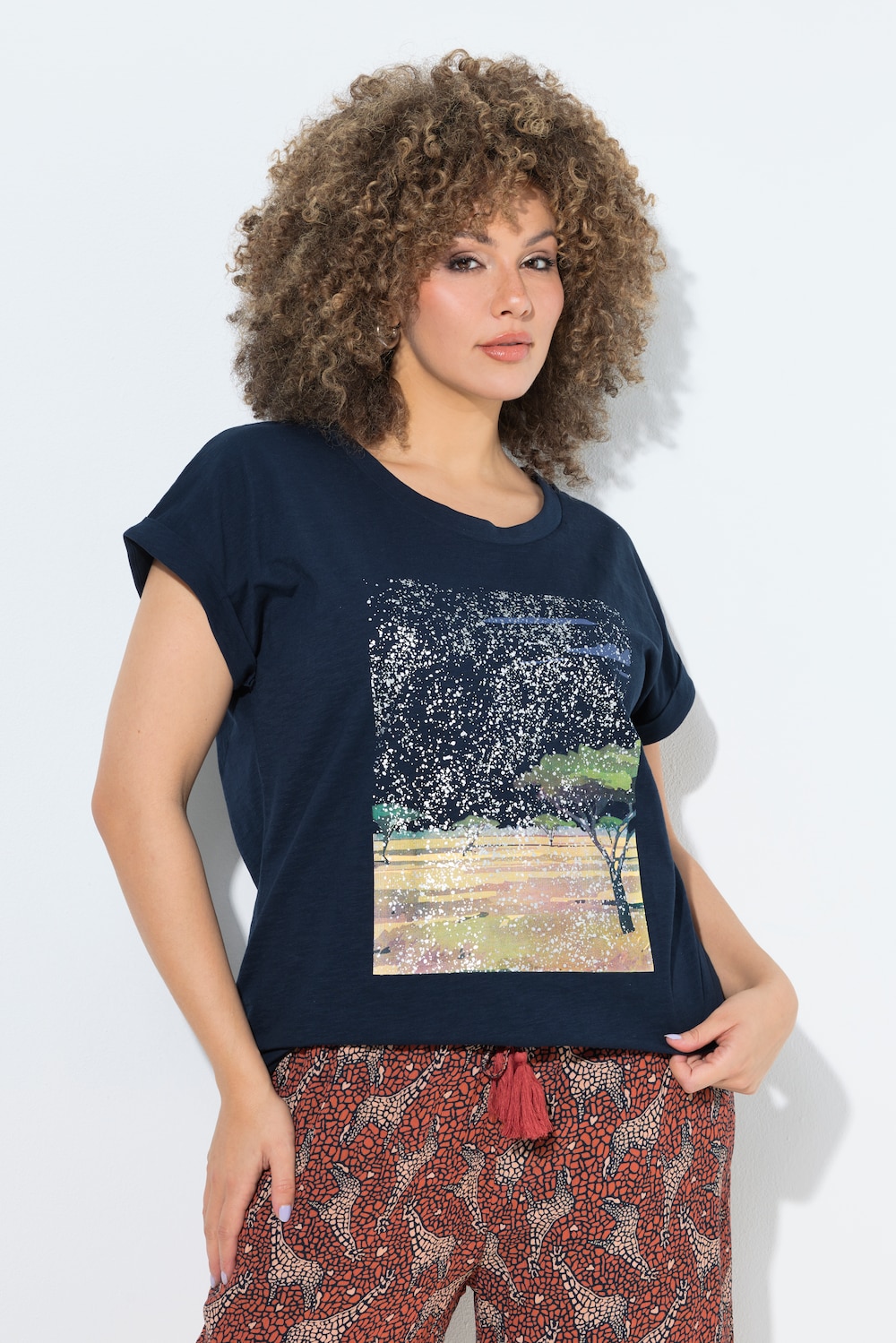 T-shirt, savanne, oversized, ronde hals, korte mouwen