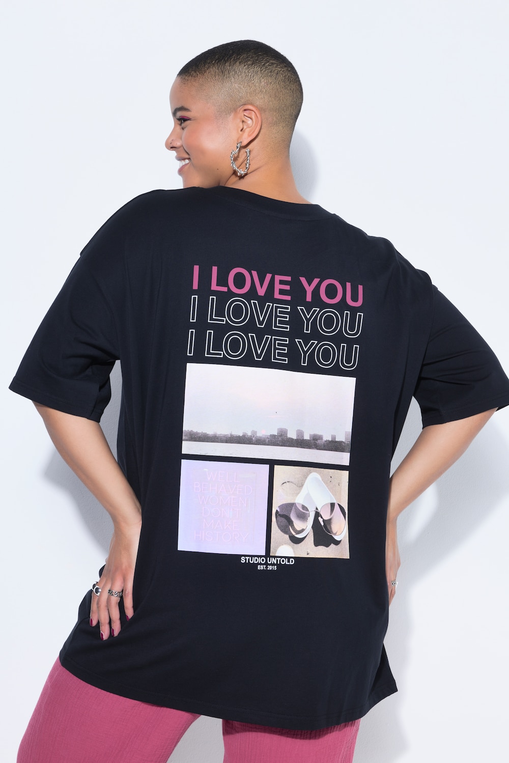 T-shirt, oversized, fotoprint met statement