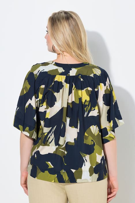 Blouse, oversized, tuniekhals, korte mouwen