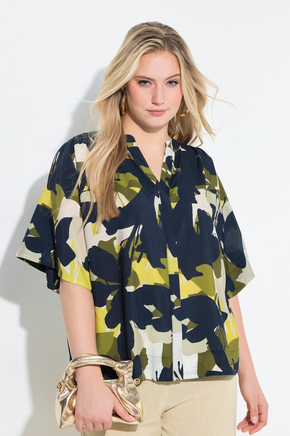 Bluse, Oversized, Tunika-Ausschnitt, Halbarm