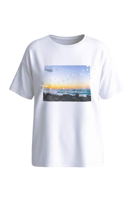 Tričko, oversize, foto potisk, ozdobné perly