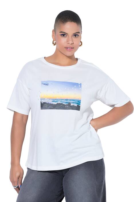 Tričko, oversize, foto potisk, ozdobné perly