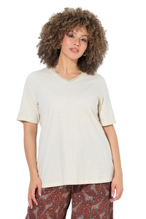 Tričko, Výšivky, klasický střih, V-výstřih, Polo rukávy