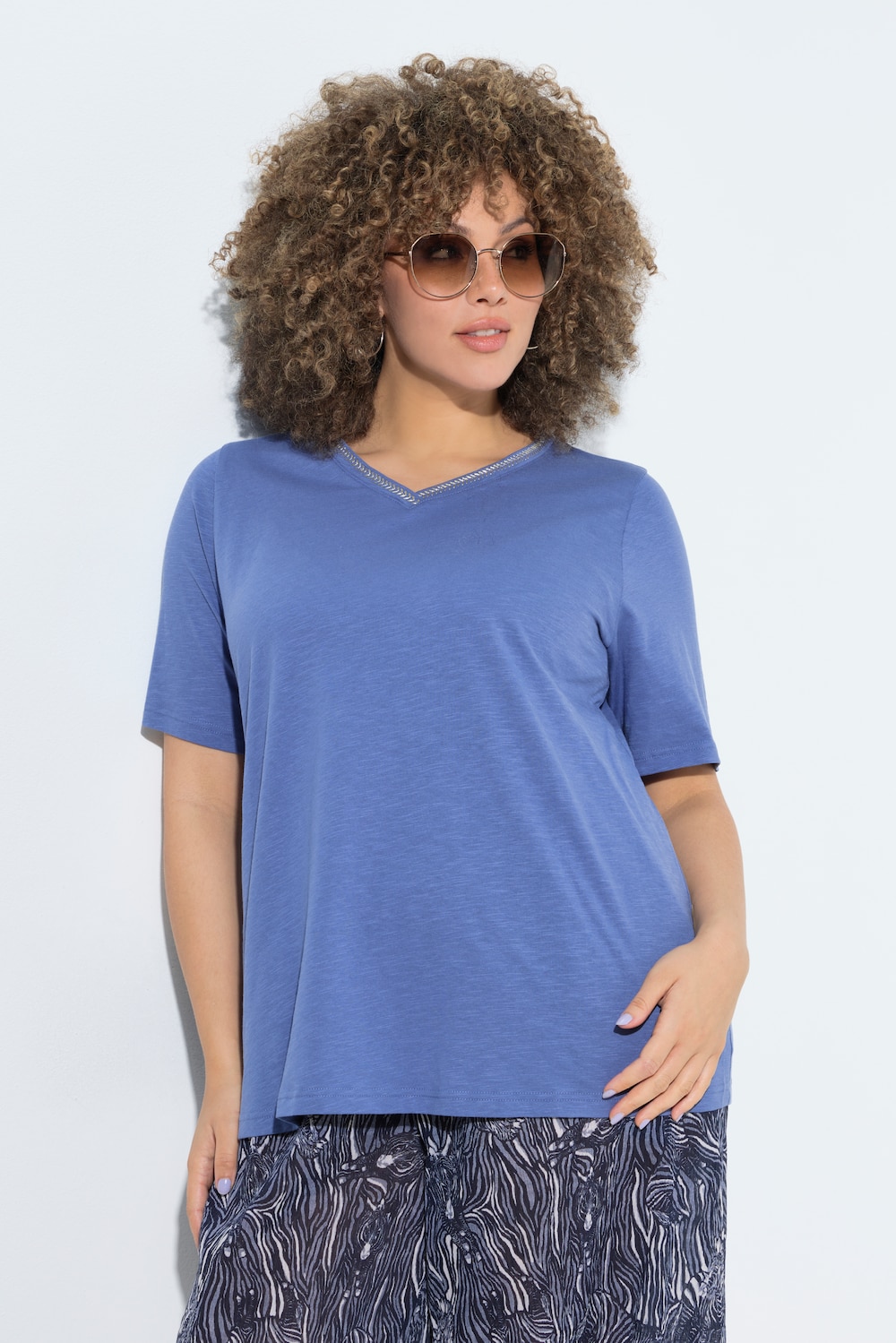 T-shirt, borduursel, Classic, V-hals, korte mouwen