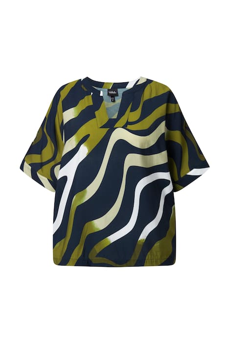 Tunika, volný střih, potisk vln, kulatý/hranatý výstřih