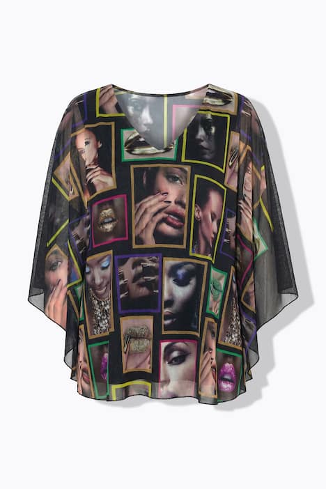 Meshbluse, weite Passform, Frauen-Muster