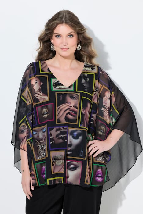 Meshbluse, weite Passform, Frauen-Muster
