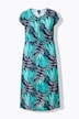 Midi-jurk, bladeren, A-lijn, V-hals, korte mouwen