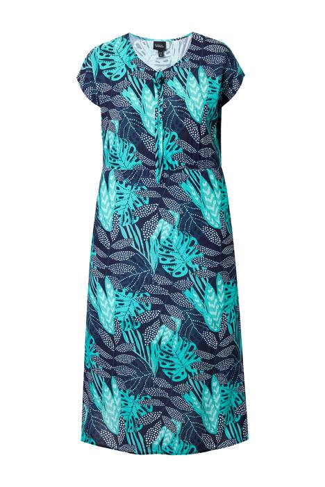 Midi šaty, listy, áčkový střih, V-výstřih, polo rukávy