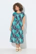 Midi-jurk, bladeren, A-lijn, V-hals, korte mouwen