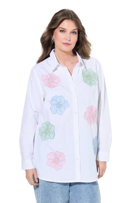 Halenka, volný střih, 3D květy, dlouhé rukávy