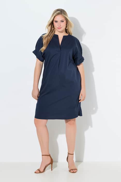 Kleid, Zierfalte, Tunika-Ausschnitt, Oversized, Halbarm