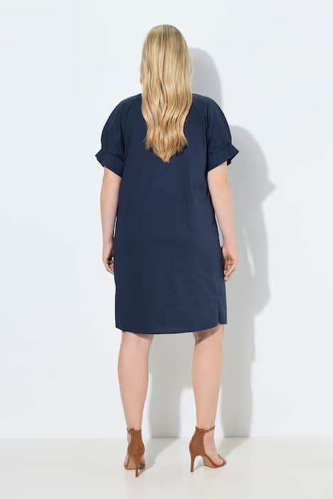 Kleid, Zierfalte, Tunika-Ausschnitt, Oversized, Halbarm