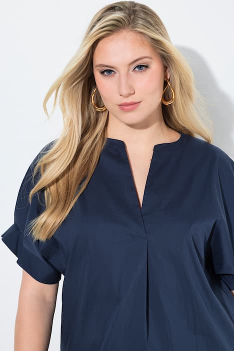 Kleid, Zierfalte, Tunika-Ausschnitt, Oversized, Halbarm