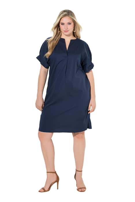 Šaty, ozdobný záhyb, tunikový výstřih, volný střih, polodlouhý rukáv