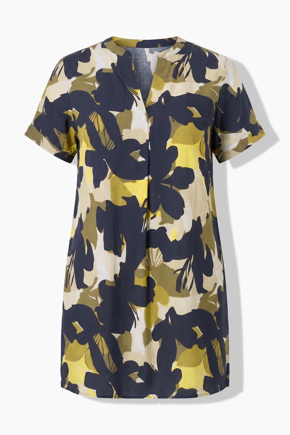 Kleid, abstrakter Druck, Tunika-Ausschnitt, Halbarm