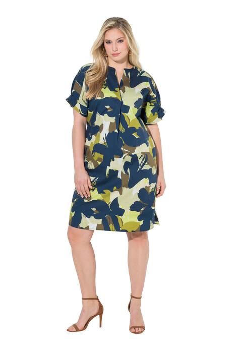 Šaty, abstraktní potisk, tunikový výstřih, polodlouhý rukáv