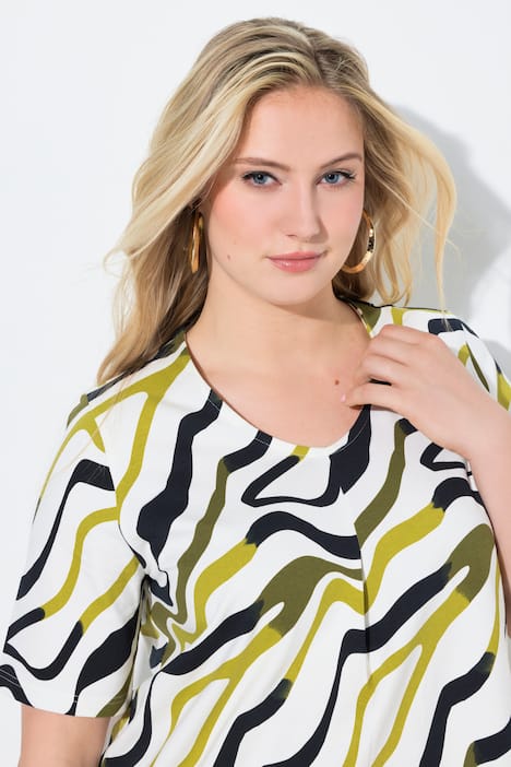 T-shirt, golven, A-lijn, V-hals, korte mouwen