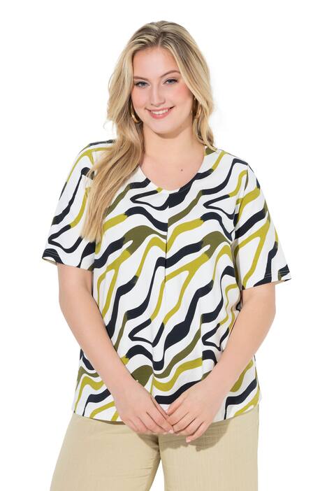 Halenka, potisk vln, áčkový střih, V výstřih, polodlouhý rukáv