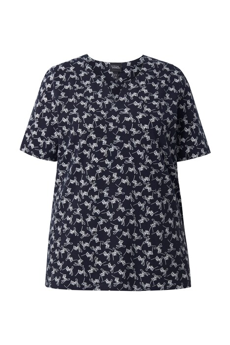 Tunika, barevný vzor, áčkový střih, tunikový výstřih, polodlouhý rukáv