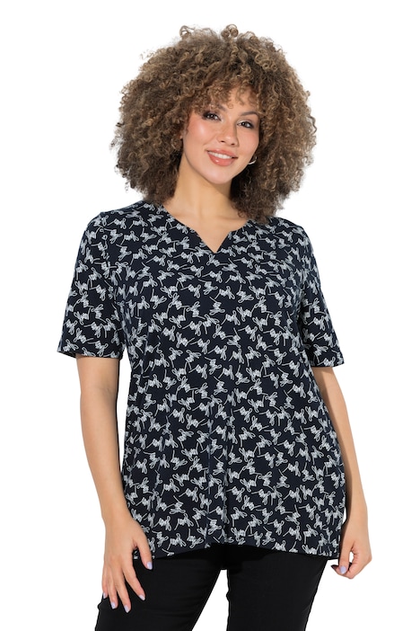 Tunika, barevný vzor, áčkový střih, tunikový výstřih, polodlouhý rukáv