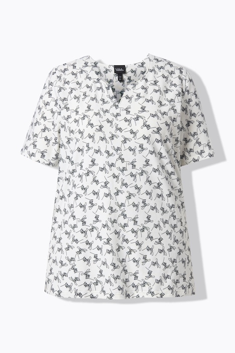 T-Shirt, gemustert, A-Linie, Tunika-Ausschnitt, Halbarm