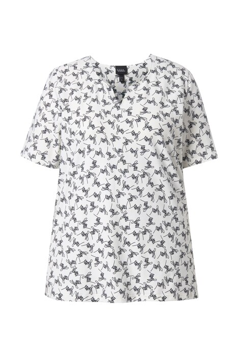 Tunika, barevný vzor, áčkový střih, tunikový výstřih, polodlouhý rukáv