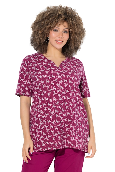 Tunika, barevný vzor, áčkový střih, tunikový výstřih, polodlouhý rukáv