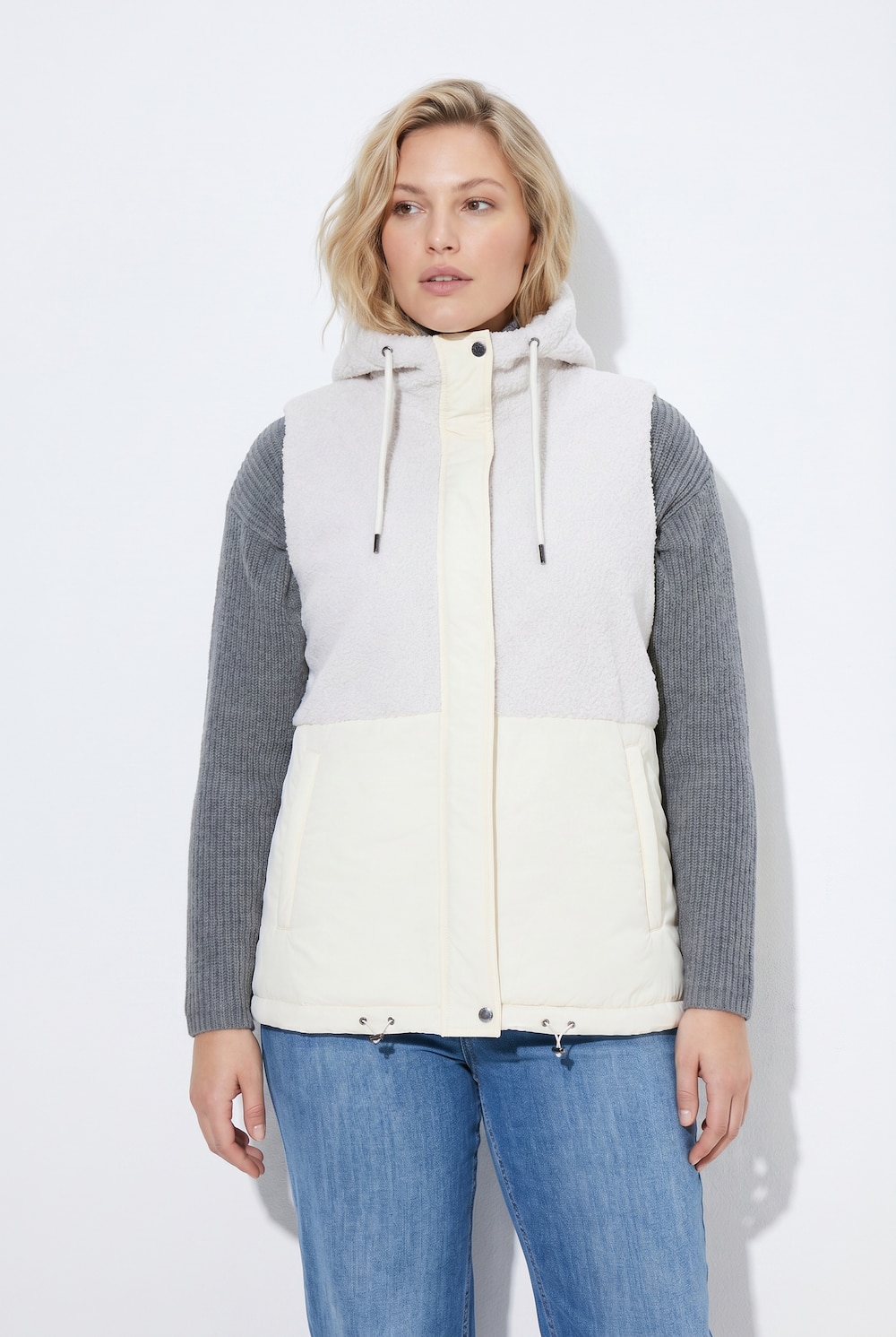 Weste, Teddyfleece , A-Linie, Kapuze, ärmellos