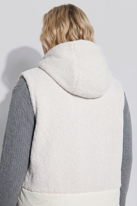 Weste, Teddyfleece , A-Linie, Kapuze, ärmellos