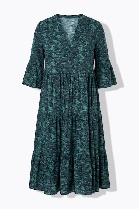 Maxi dress, A-line, camouflage, 3/4 sleeves