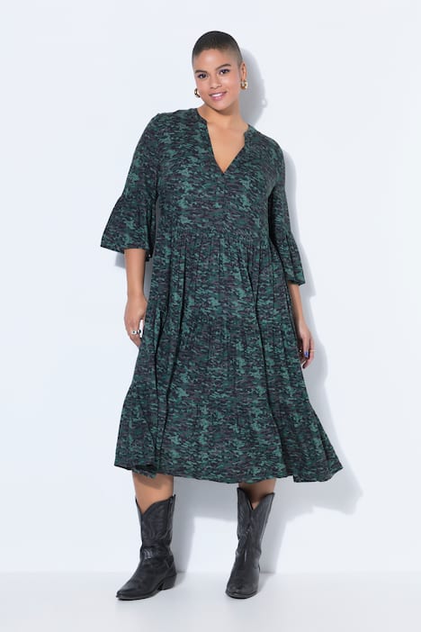 Maxi dress, A-line, camouflage, 3/4 sleeves