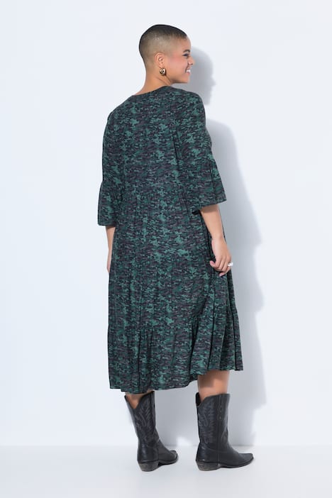 Maxi dress, A-line, camouflage, 3/4 sleeves