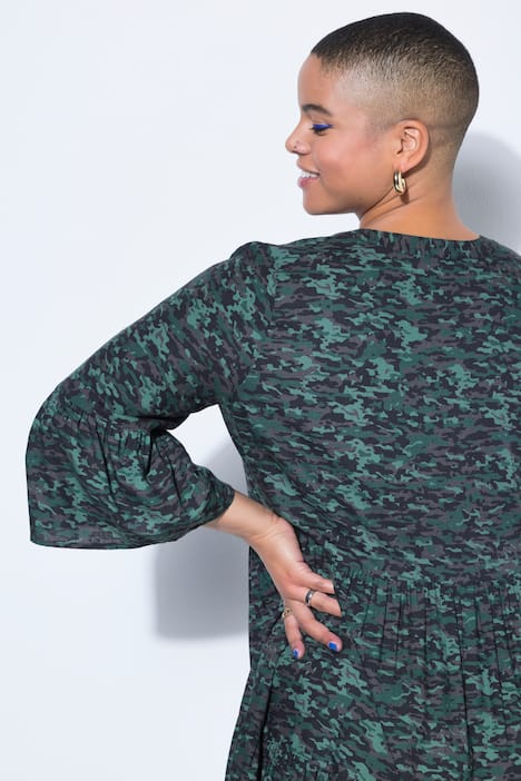 Maxi dress, A-line, camouflage, 3/4 sleeves