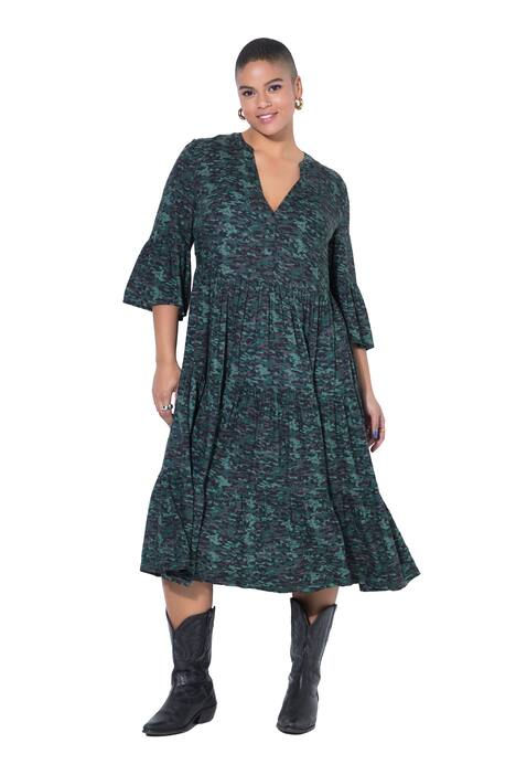 Maxi šaty, A střih, maskáčový, 3/4 rukávy