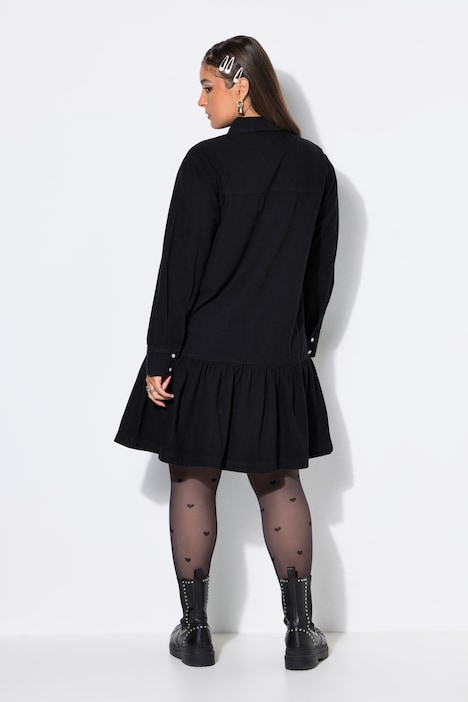 Robe oversize en jean, manches longues et larges et volant à la base