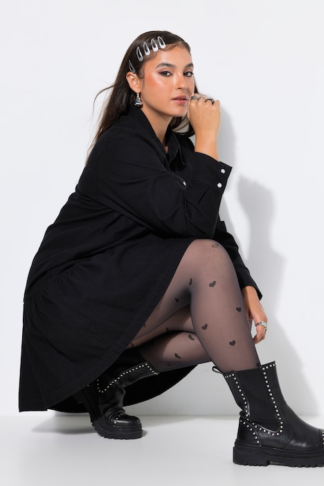 Robe oversize en jean, manches longues et larges et volant à la base