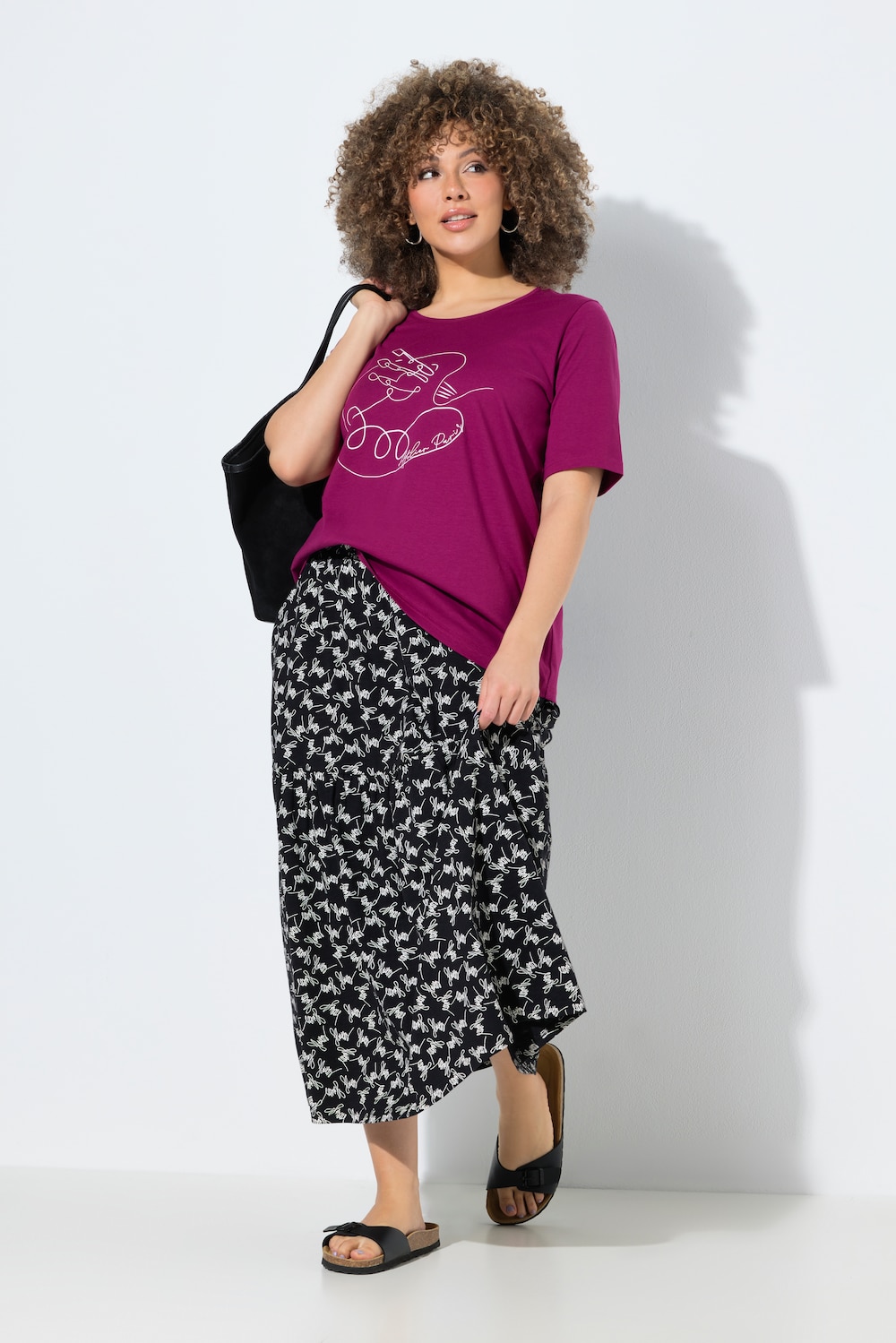 Maxi-rok, bloemen, A-lijn, elastische tailleband, volantzoom