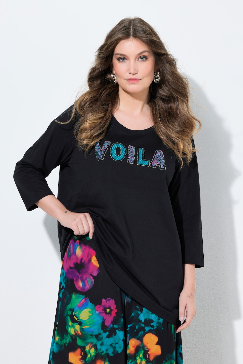 T-Shirt, A-Linie, VOILA Applikation, 3/4-Ärmel