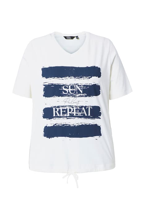 Tričko, potisk s nápisem, stahovací šňůra, V výstřih, polodlouhý rukáv